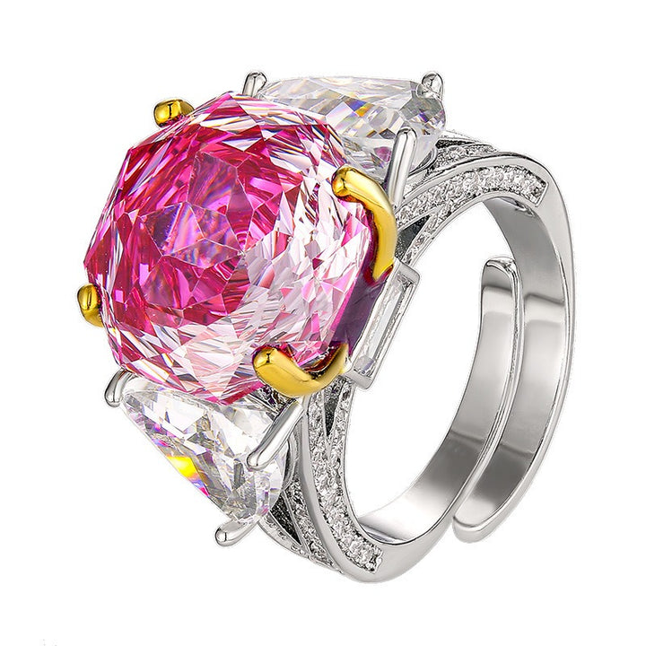 Y2K Kaleidoscope Cut Statement Open Ring Maximalist Three-Stone Ring
