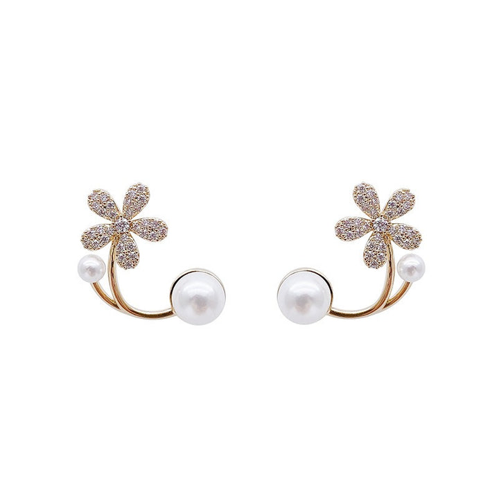 S925 Silver Floral Pearl Ear Cuff & Stud Set French Romantic Earrings