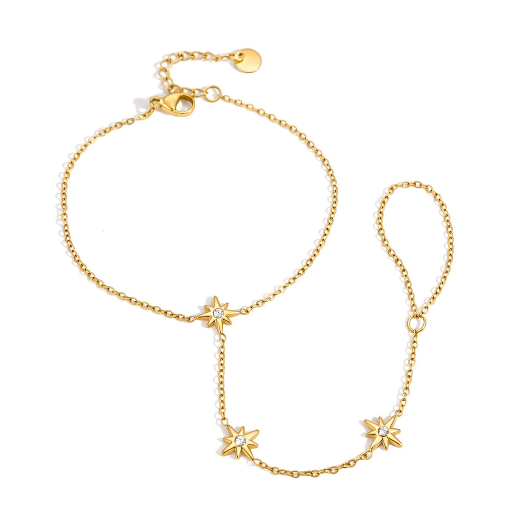18K Gold Waterproof Stainless Steel Rings & Finger Bracelet Set