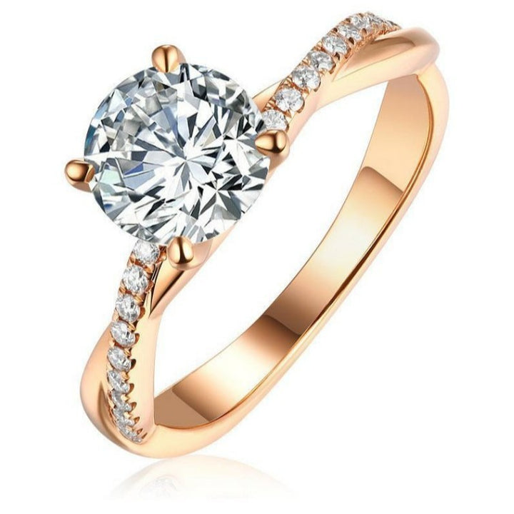 S925 Sterling Silver French Twisted Vine Four-Prong Solitaire Ring