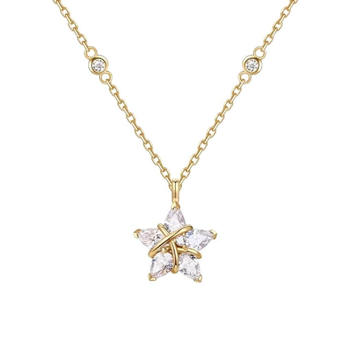 18K Gold & Silver French Vintage Five-Pointed Star Marquise Necklace