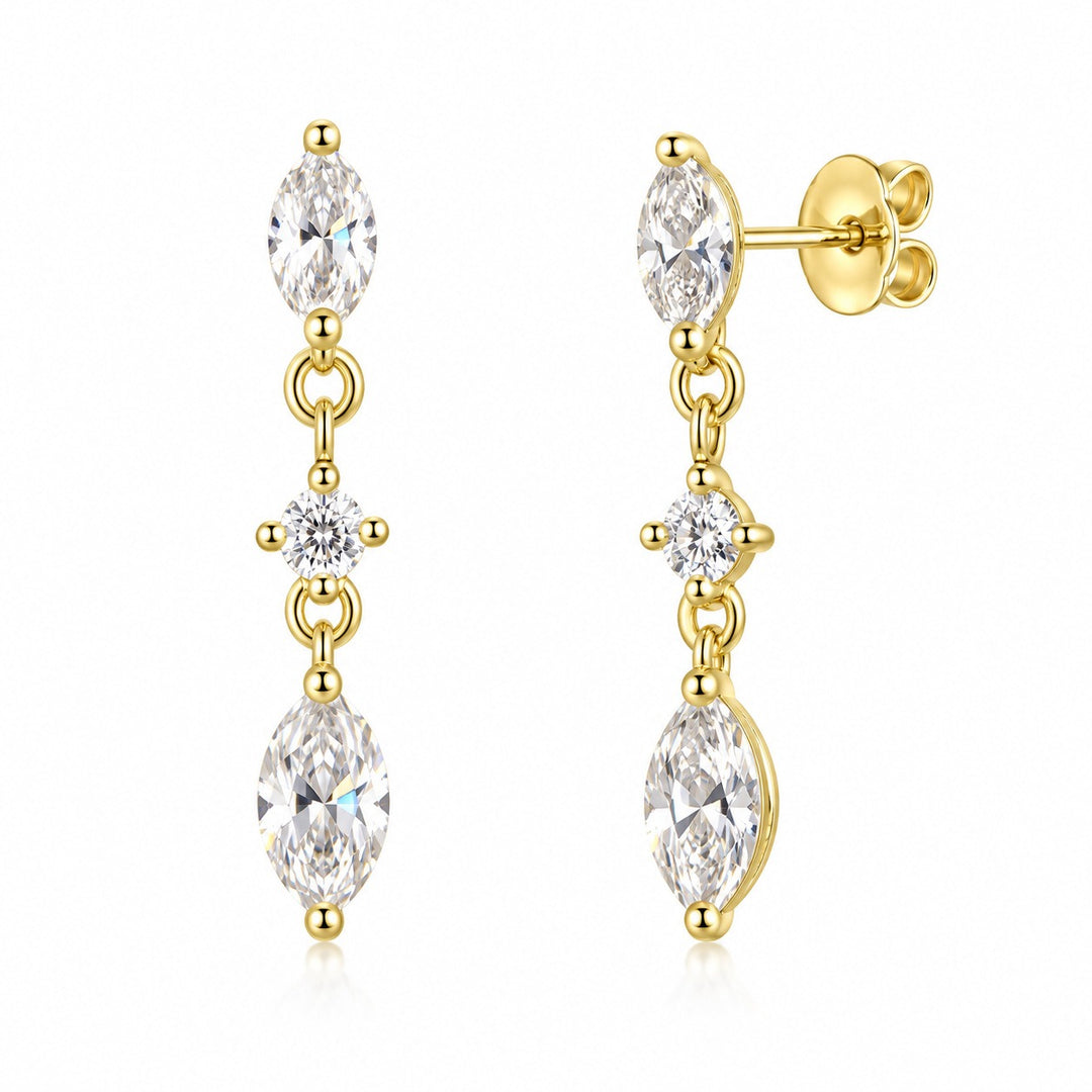 S925 Silver Dangle Earrings Classic Marquise Three-Stone Drop Earrings