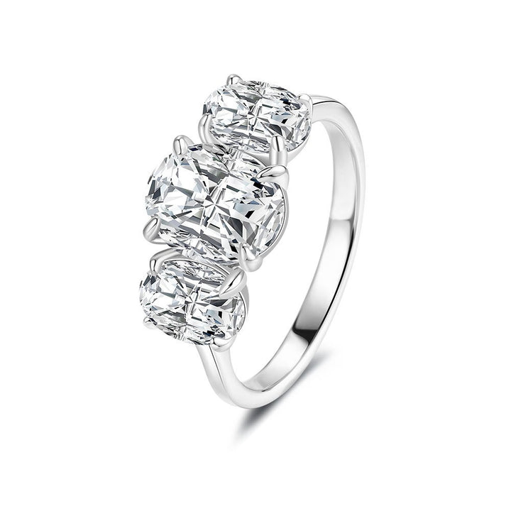 S925 Sterling Silver Classic Three-Stone Oval Ring Everyday Luxury Wedding Band