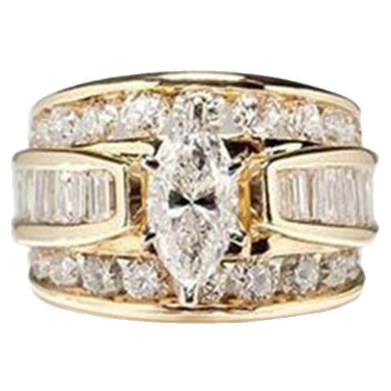 Vintage Wide Marquise Statement Mixed-Cut Pave Bands Ring