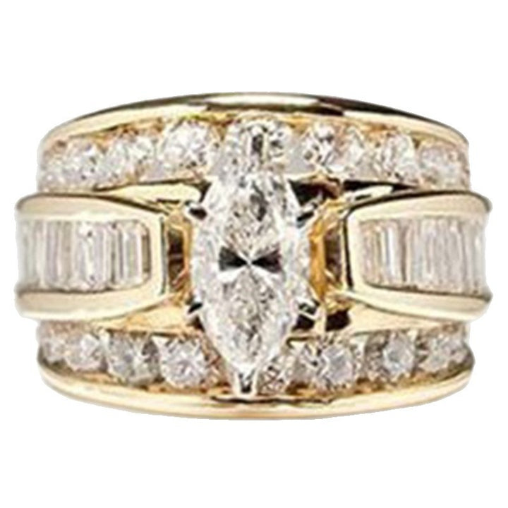 Vintage Wide Marquise Statement Mixed-Cut Pave Bands Ring