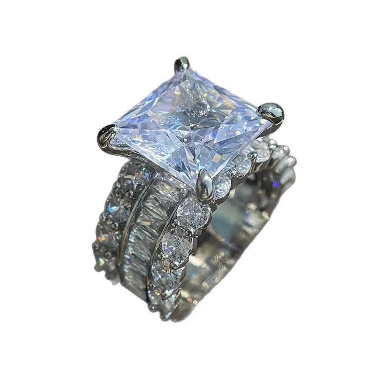 Majestic Crown S925 Sterling Silver Heavy-Duty Princess-Cut Pavé Wide Band Ring