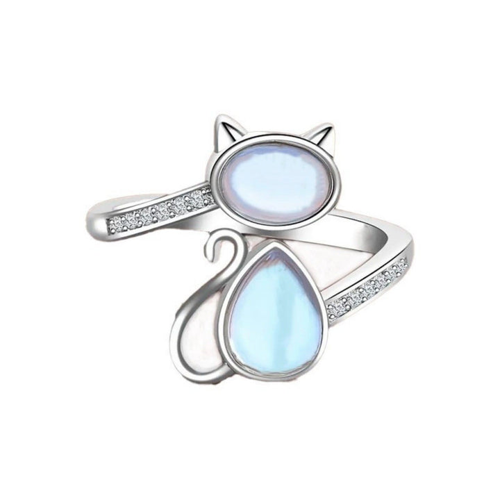 S925 Sterling Silver Moonstone Cat Ring