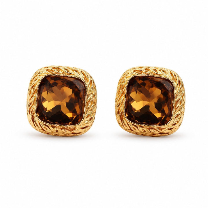 Vintage Amber Cushion Cut Stud Earrings