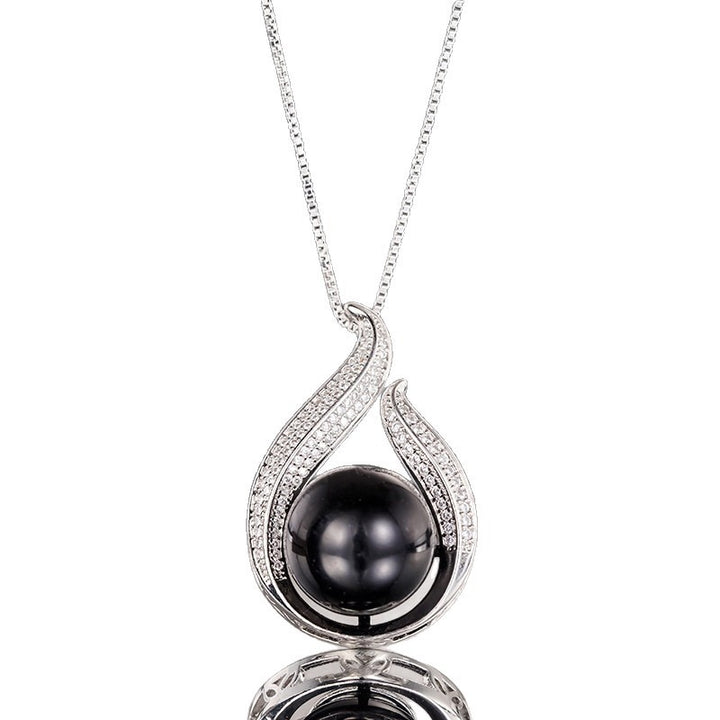 Silver Black Pearl & Pavé Streamline Necklace and Earrings Set