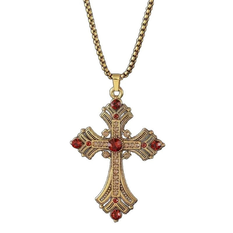 Vintage Byzantine Lavish Pave & Gemstone Cross Necklace