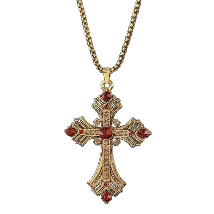 Vintage Byzantine Lavish Pave & Gemstone Cross Necklace