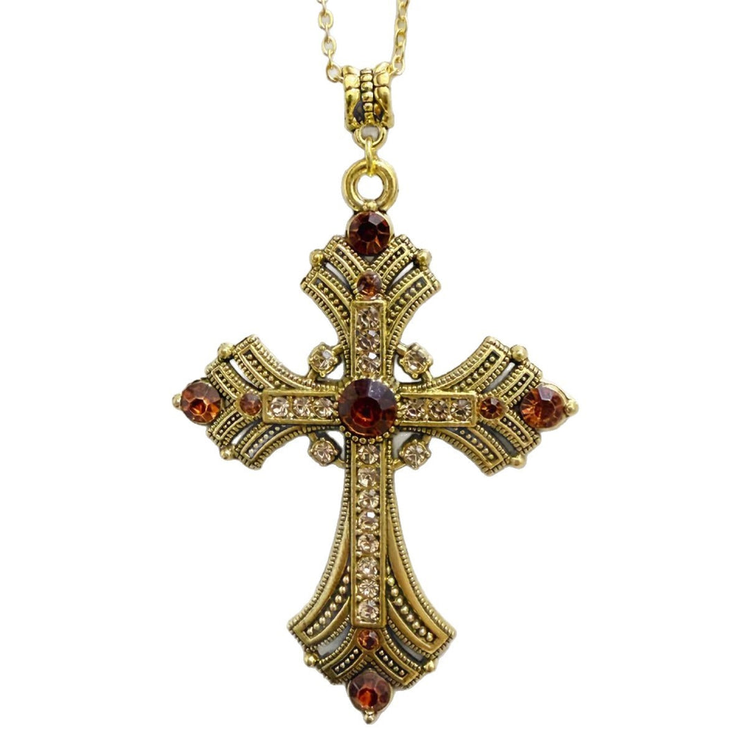 Vintage Byzantine Lavish Pave & Gemstone Cross Necklace