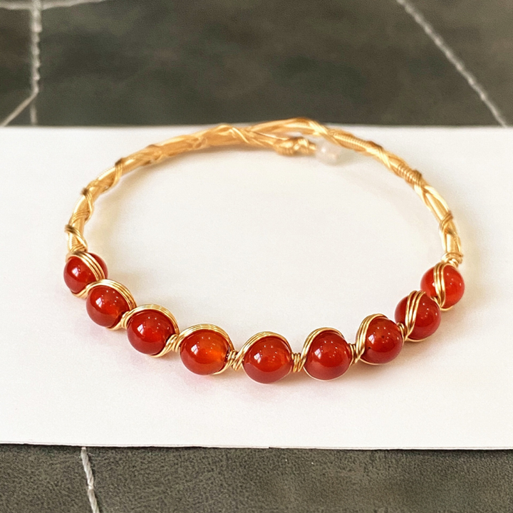 18K Gold Natural Gemstone Wire-Wrapped Bracelet