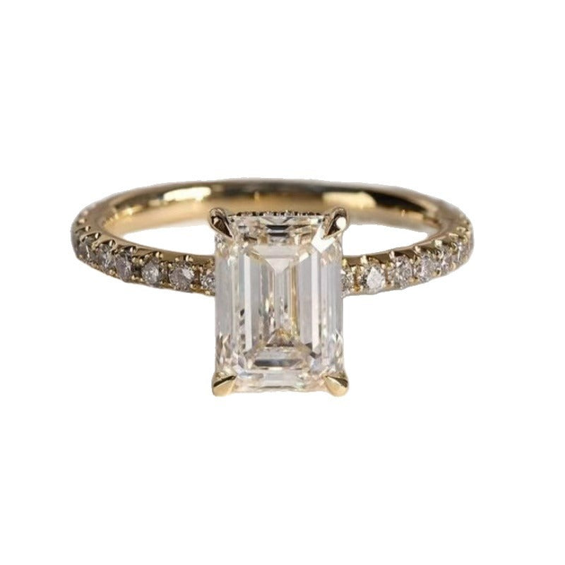 14K Gold Plated Emerald-Cut Pavé Ring