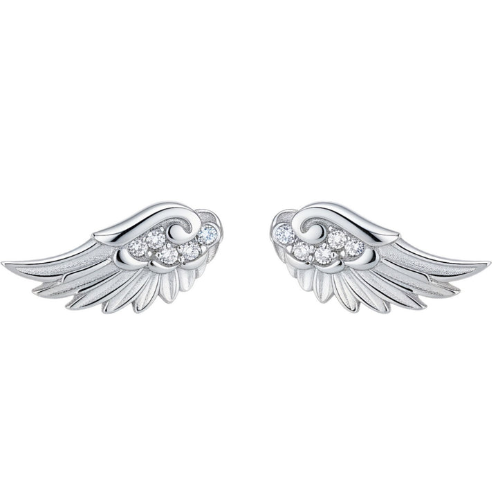 S925 Silver Angel Wing Stud Earrings 18K Gold Plated CZ Guardian Wings