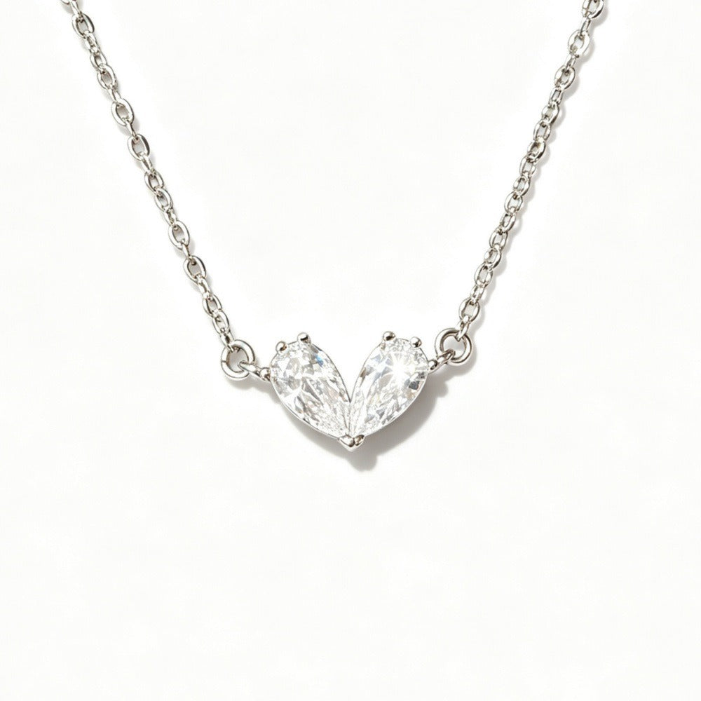 French Vintage Toi et Moi Necklace Double Pear Drop Heart Pendant