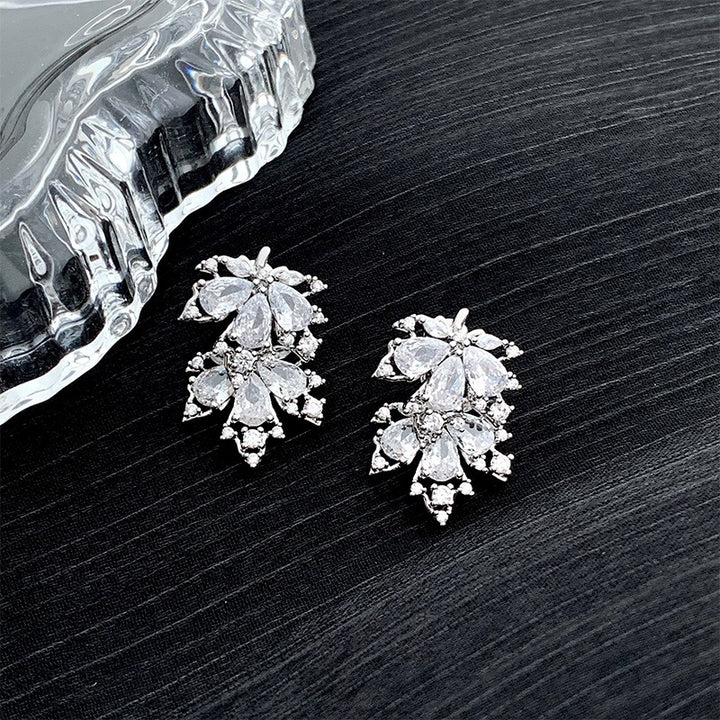 S925 Silver Maple Leaf CZ Stud Earrings