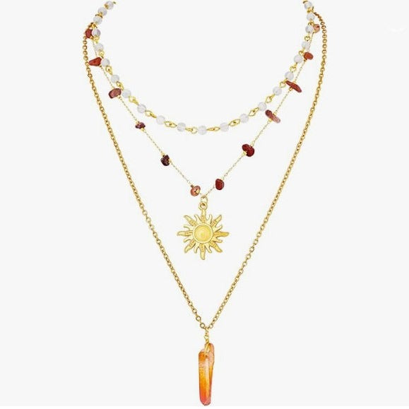 Vintage Boho Layered Sun Necklace