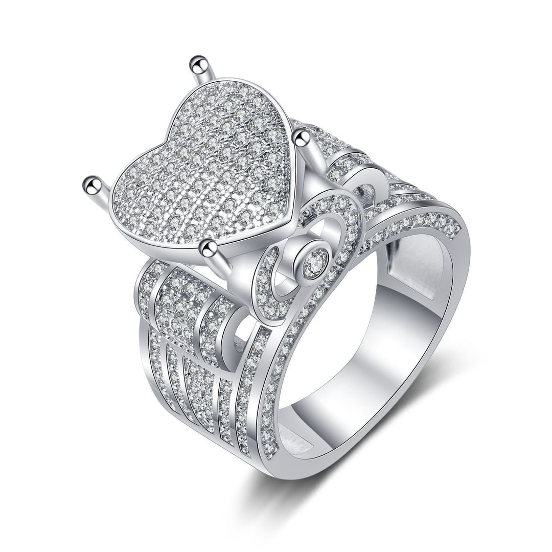 S925 Sterling Silver Iced-Out Heart Ring