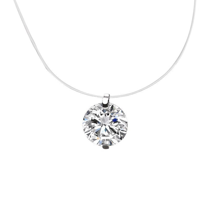 Invisible Clear Line Necklace Solitaire Round CZ Floating Pendant