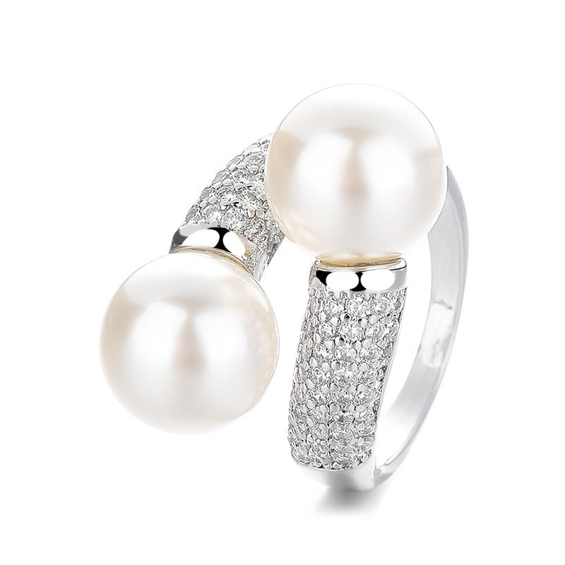 Double Pearl Open Ring