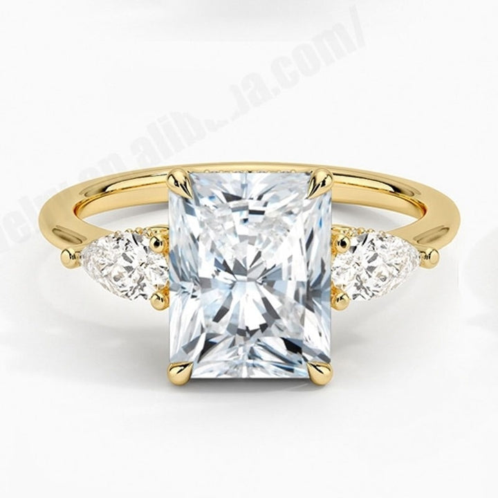 18K Gold Classic Three-Stone Ring | Cushion Cut & Pear Accents