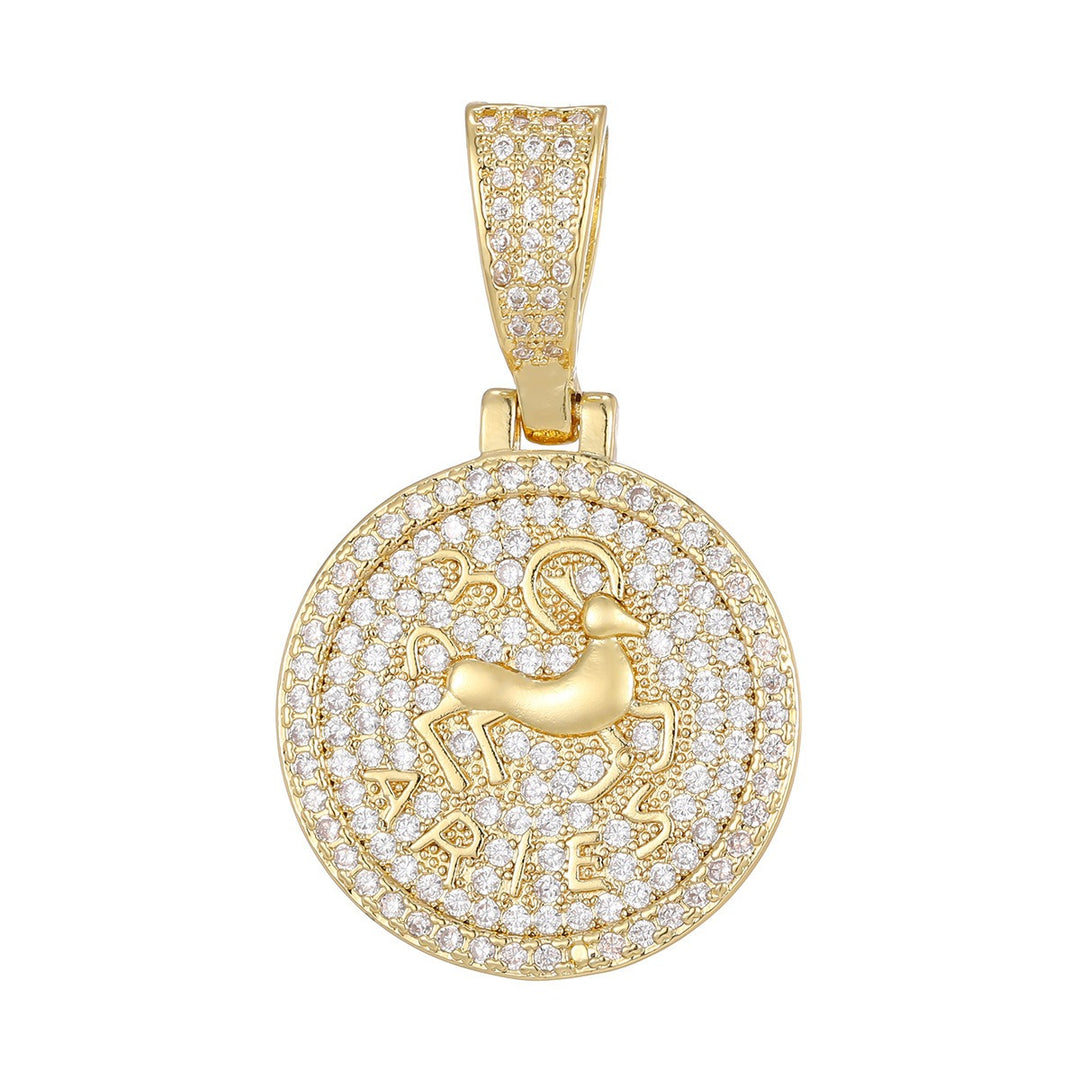 Celestial Mark 14K Gold Plated Zodiac Pavé Coin Pendant Necklace