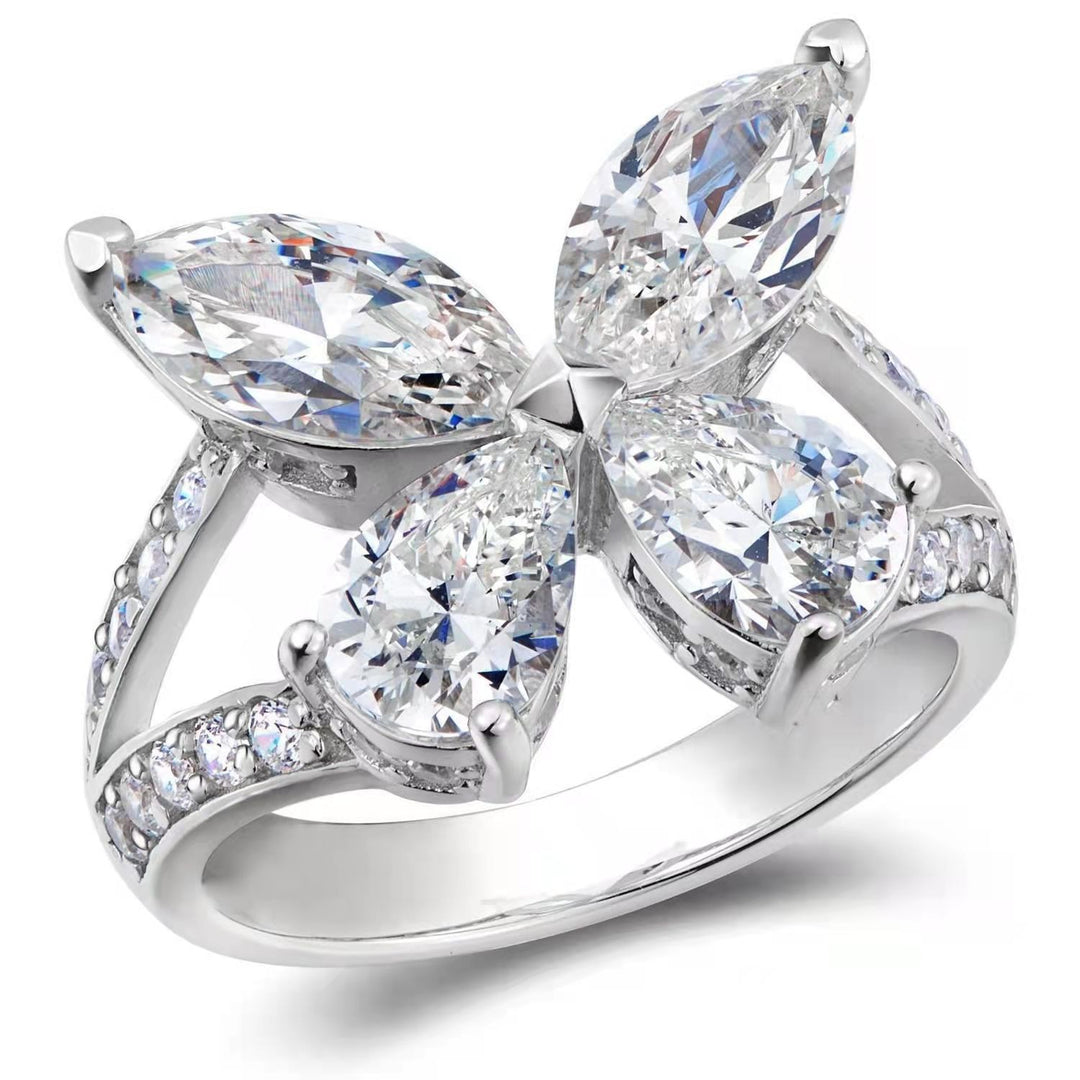 18K Gold Four-Stone Butterfly Open Ring Marquise CZ Adjustable Statement Ring