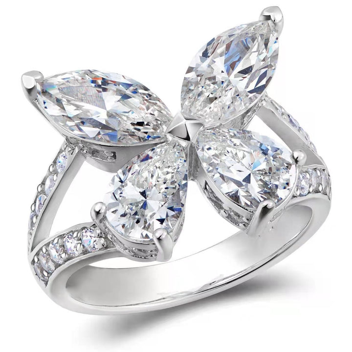 18K Gold Four-Stone Butterfly Open Ring Marquise CZ Adjustable Statement Ring