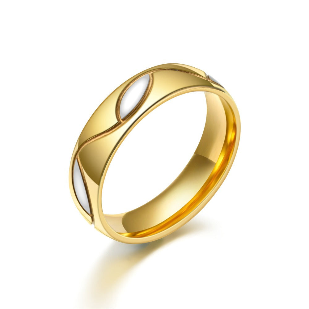 18K Gold Two-Tone Wave Couple Rings Wide Comfort Fit Wedding Bands