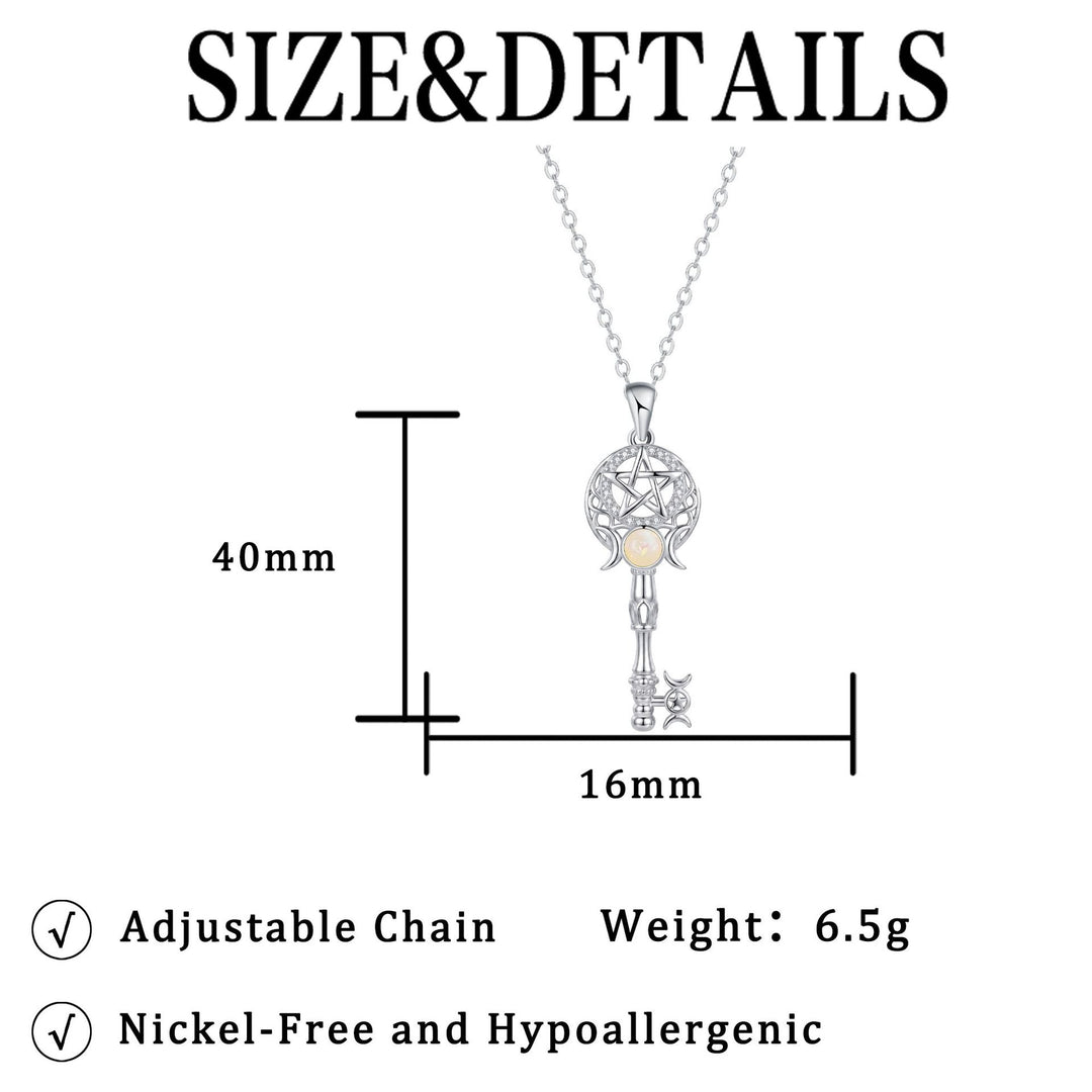 S925 Silver Opal Triple Moon Goddess Key Necklace