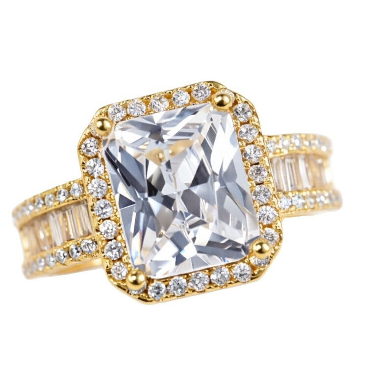 18K Gold Plated Cushion Cut Halo Ring