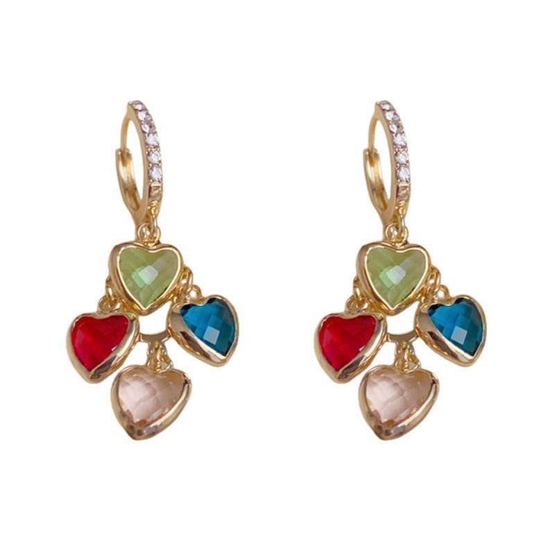18K Gold Plated Multi-Color Heart Huggie Earrings