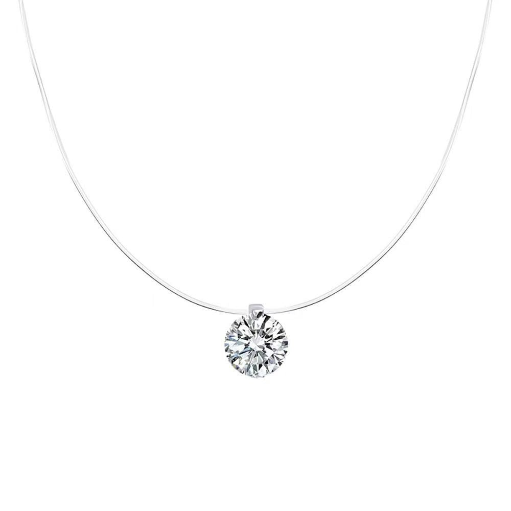 Invisible Clear Line Necklace Solitaire Round CZ Floating Pendant