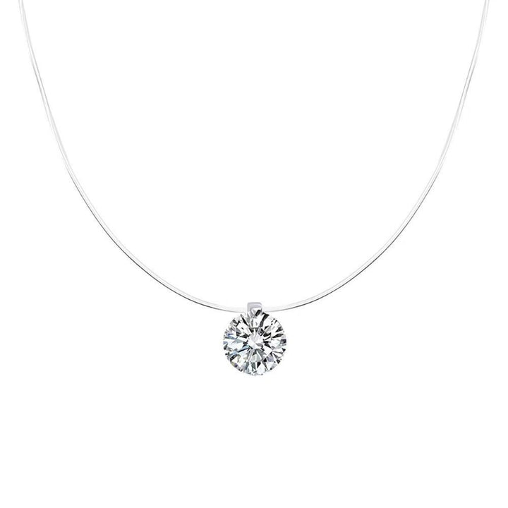 Invisible Clear Line Necklace Solitaire Round CZ Floating Pendant