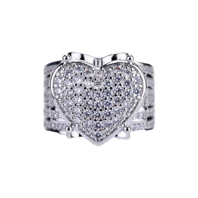 S925 Sterling Silver Iced-Out Heart Ring