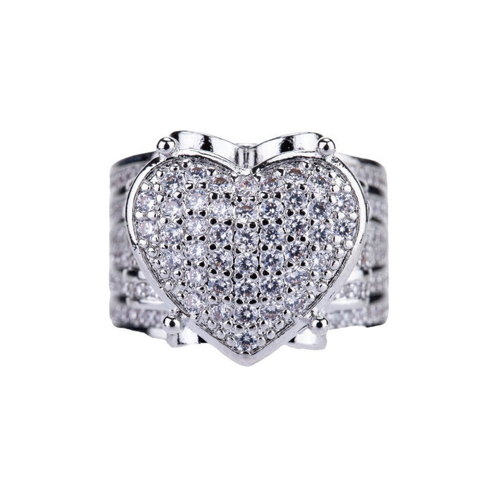 S925 Sterling Silver Iced-Out Heart Ring
