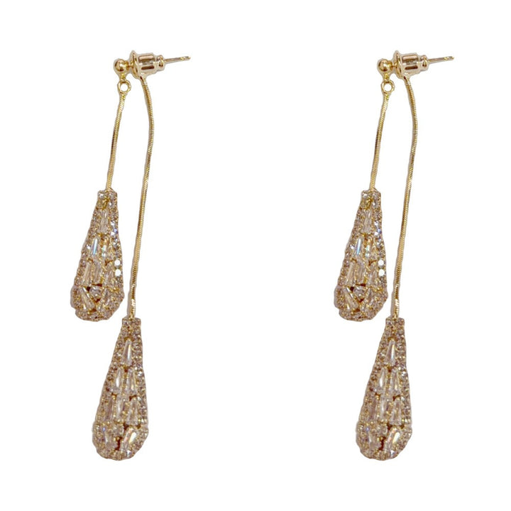 18K Gold & Silver Threader Earrings Double Chain Teardrop Tassel