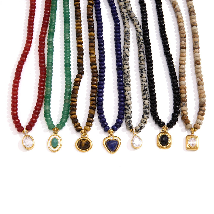 18K Gold Natural Gemstone Beaded Necklace Boho Minimalist Pendant