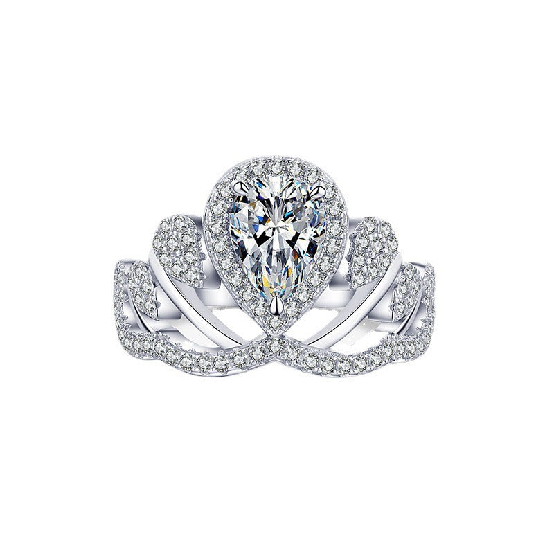 S925 Silver Pear Cut Vine Ring Vintage Split Shank Halo Ring