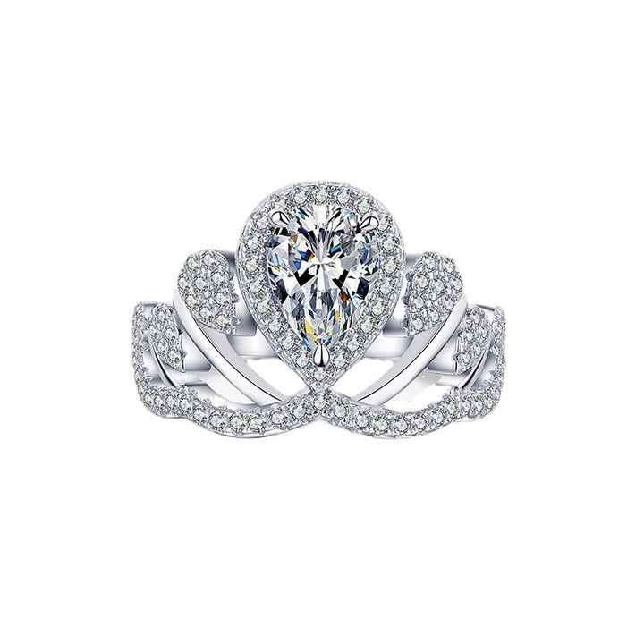S925 Silver Pear Cut Vine Ring Vintage Split Shank Halo Ring