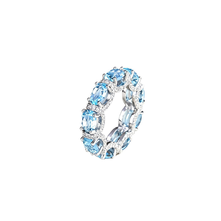 S925 Silver Light Blue Eternity Ring | Aquamarine Color CZ Band