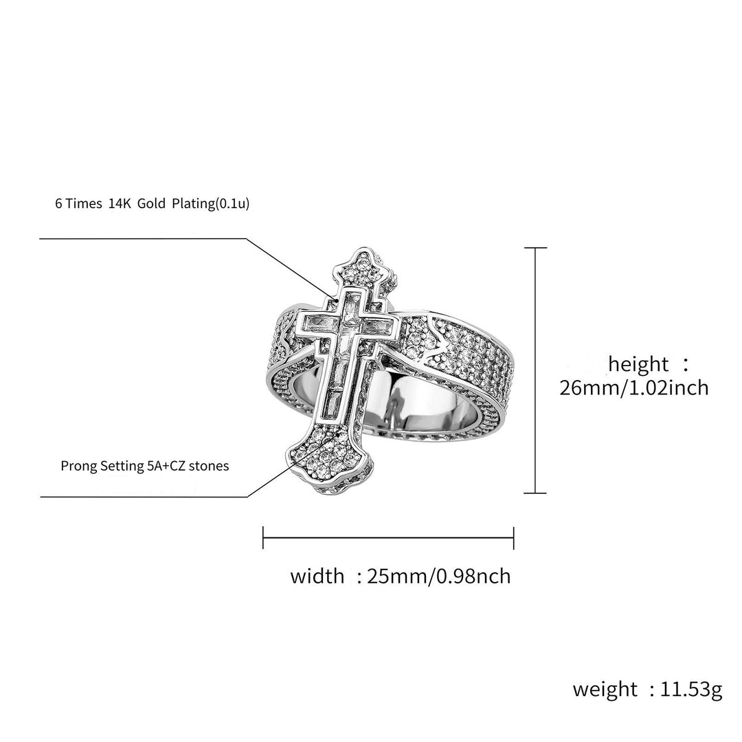 Sacred Radiance Cross 14K Gold Full Crystal Protection Ring