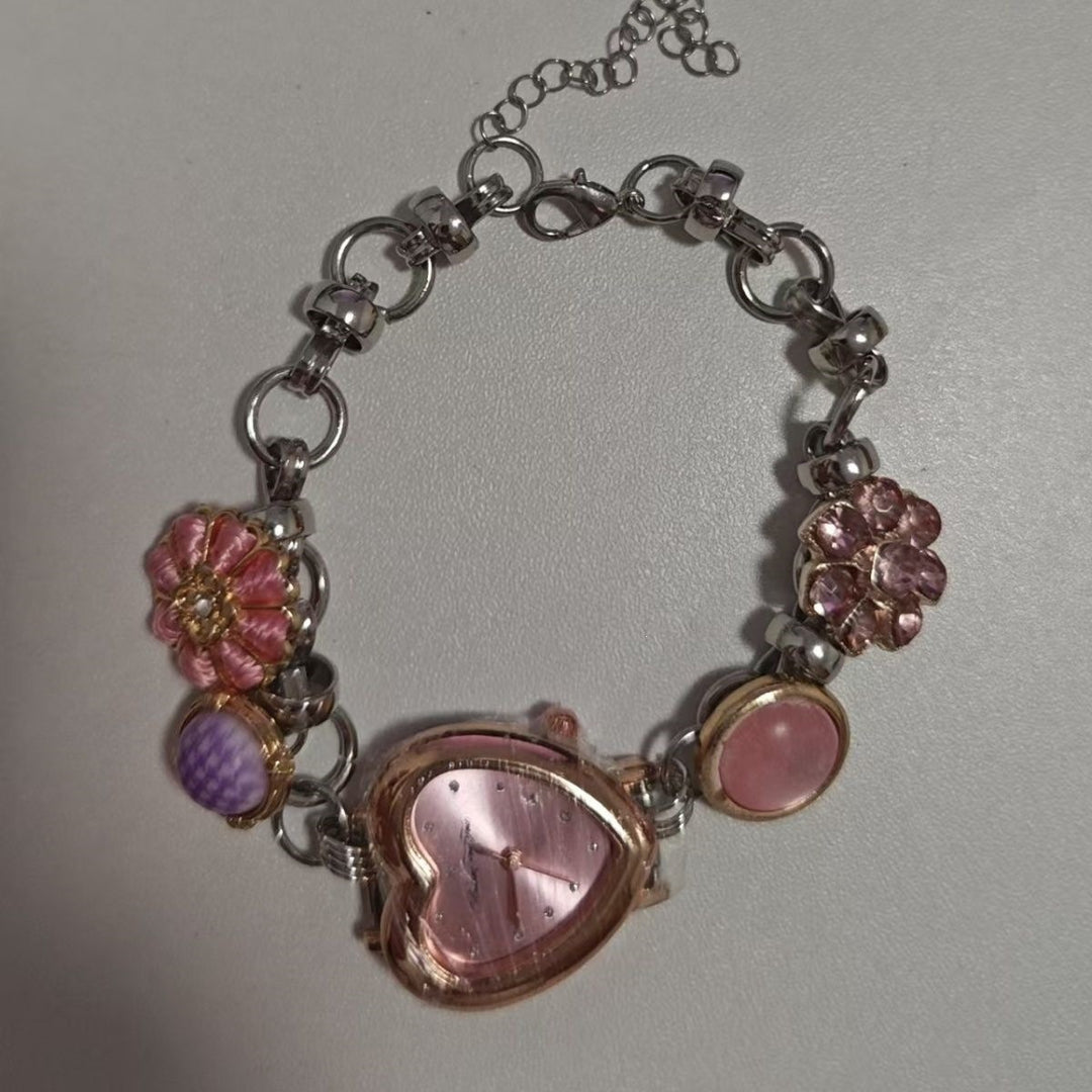 Time Garden Heart Watch Charm Necklace & Bracelet Set