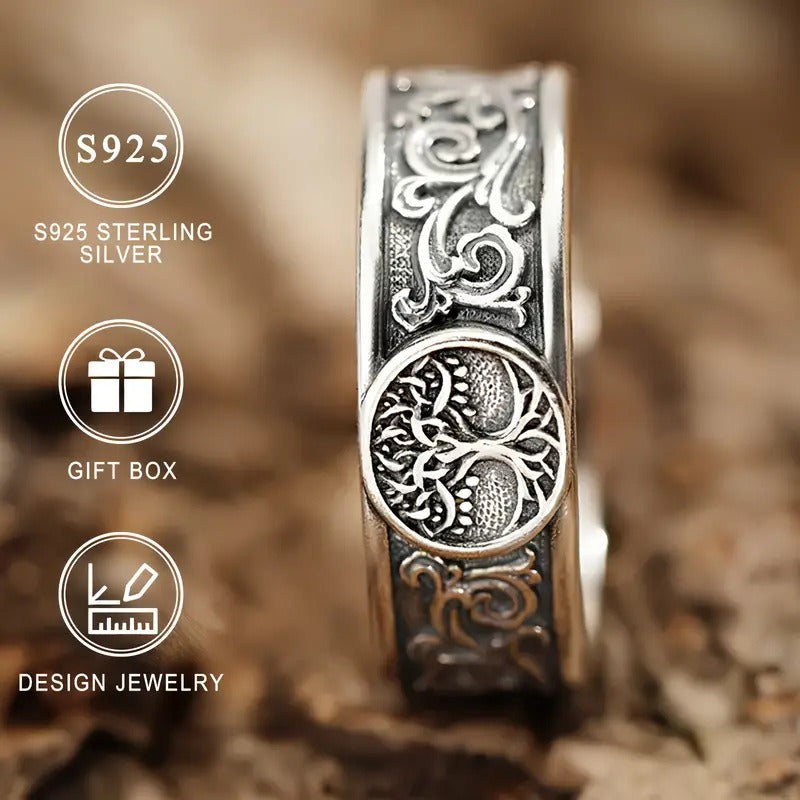 S925 Sterling Silver Vintage Tree of Life Ring