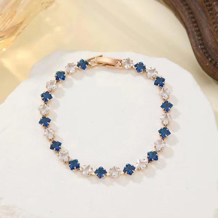 S925 Silver 14K Gold Plated Four-Point Star Cut Gemstone Bracelet