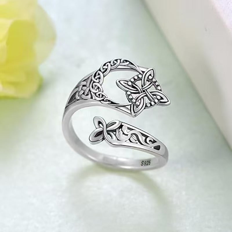 Eternal Knot S925 Sterling Silver Vintage Celtic Witch's Knot Open Ring