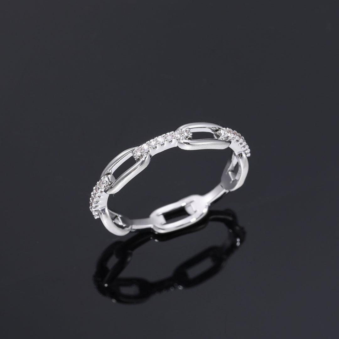 S925 Silver Moissanite Paperclip Link Ring