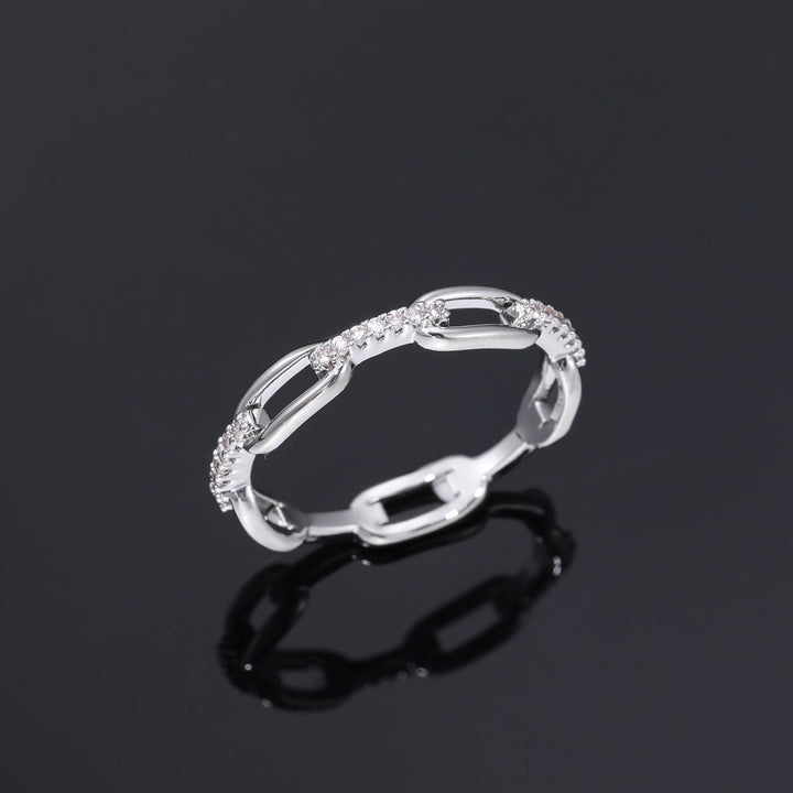 S925 Silver Moissanite Paperclip Link Ring