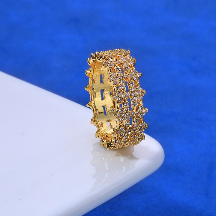 Crown of Starlight S925 Silver Full Pavé Hollow Wide-Band Ring